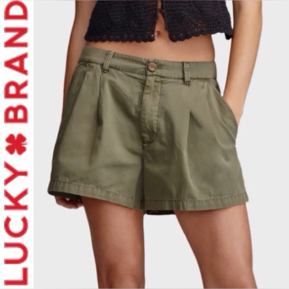 Lucky Brand Womens Olive Green Rumpled Wide Leg Chino Short Size 14
